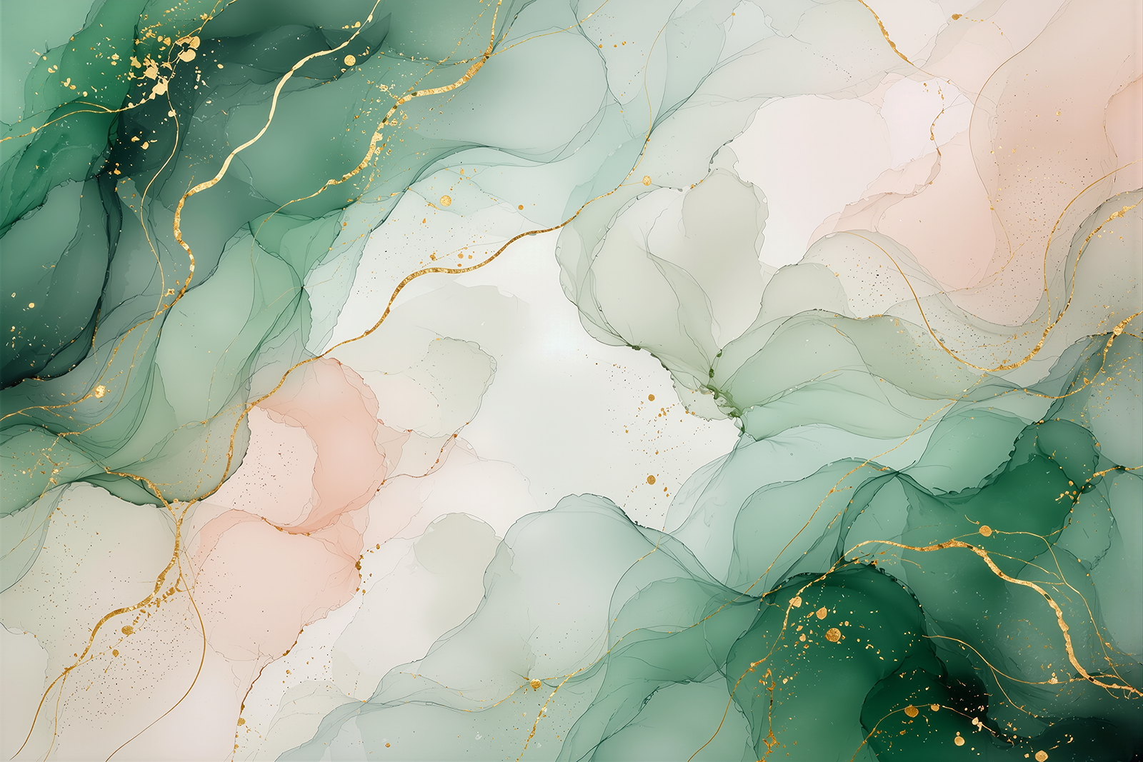Fototapete Aquarell Marmor in Salbeigrün und Gold