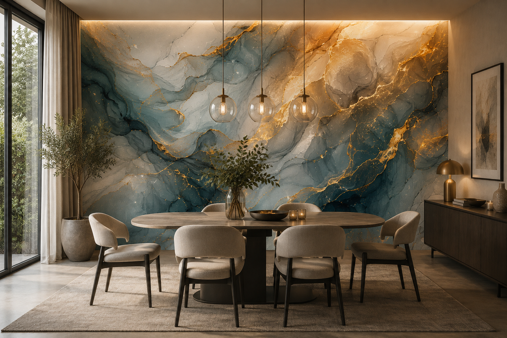 Fototapete Heller Marmor in Blau und Gold