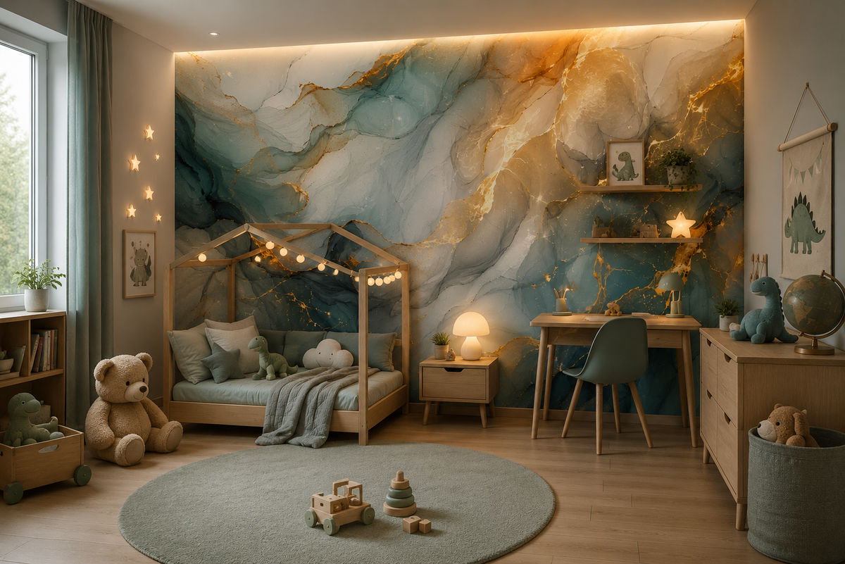 Fototapete Heller Marmor in Blau und Gold