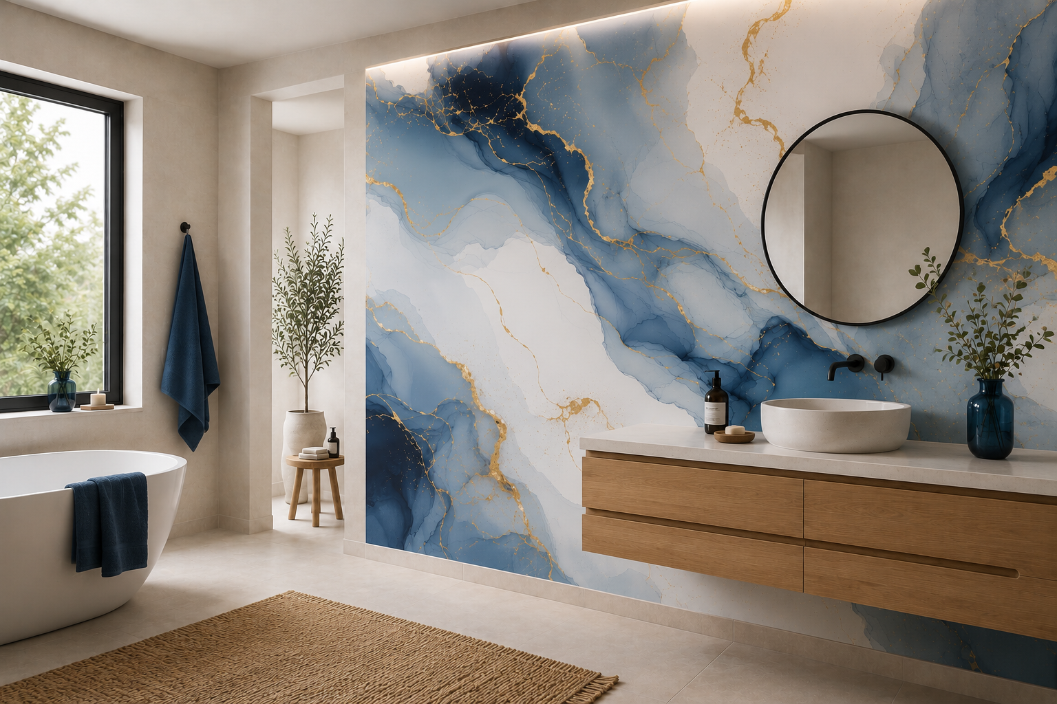 Fototapete Blauer Marmor mit Goldadern