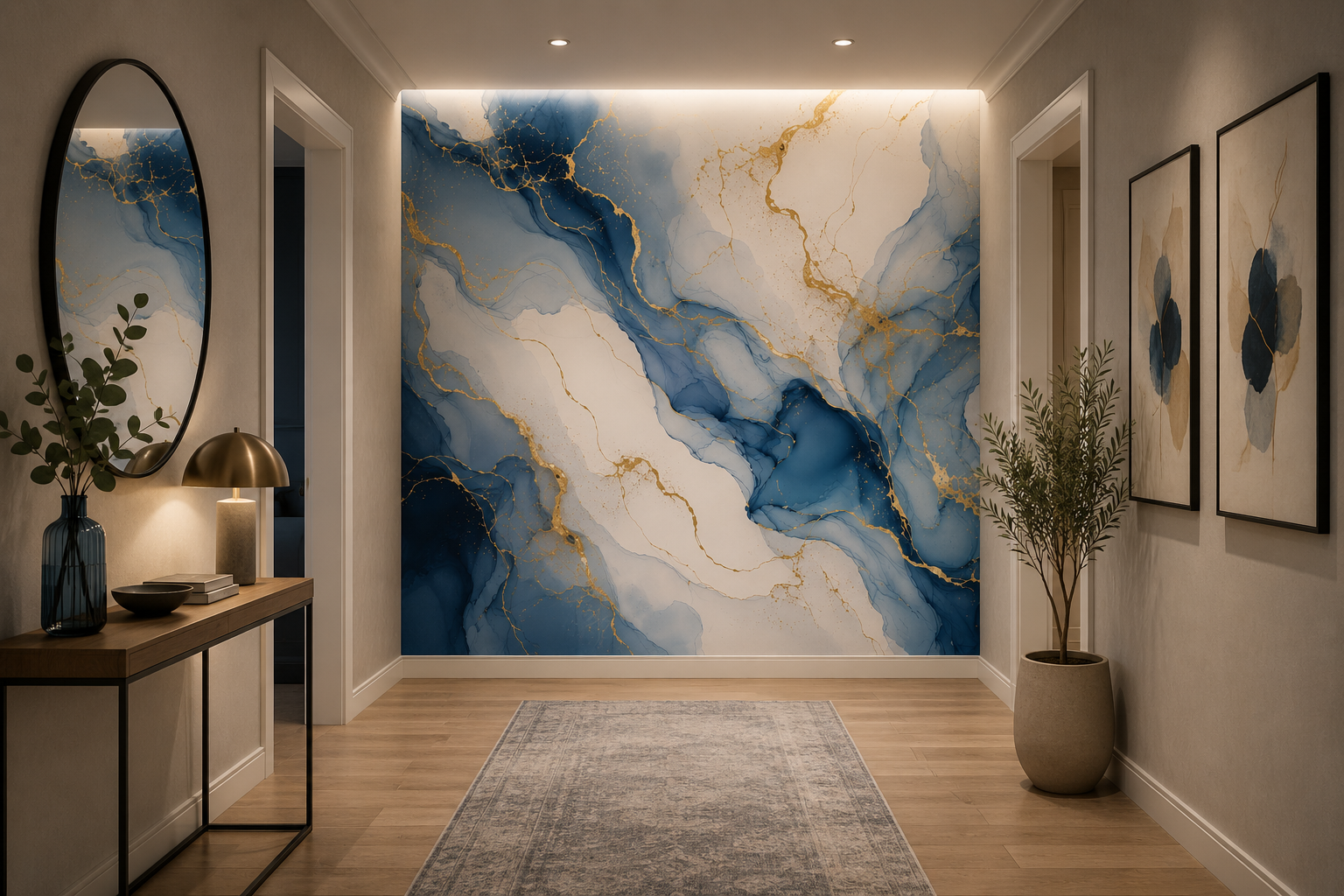 Fototapete Blauer Marmor mit Goldadern