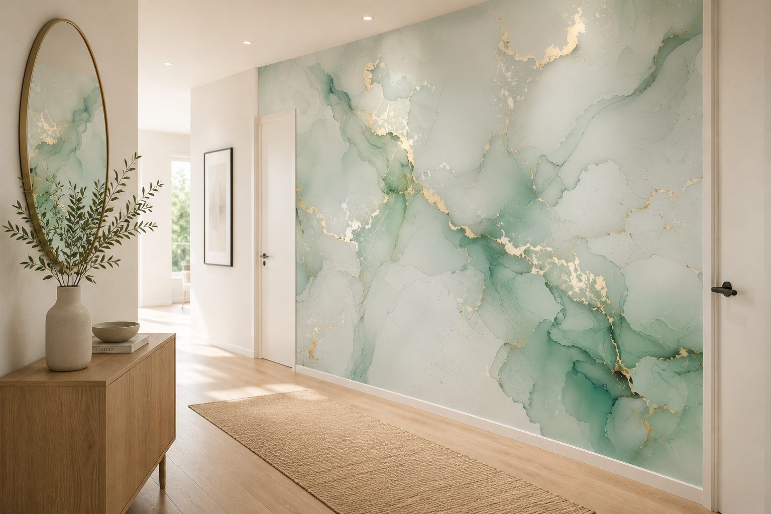 Fototapete Mintfarbener Marmor mit Gold