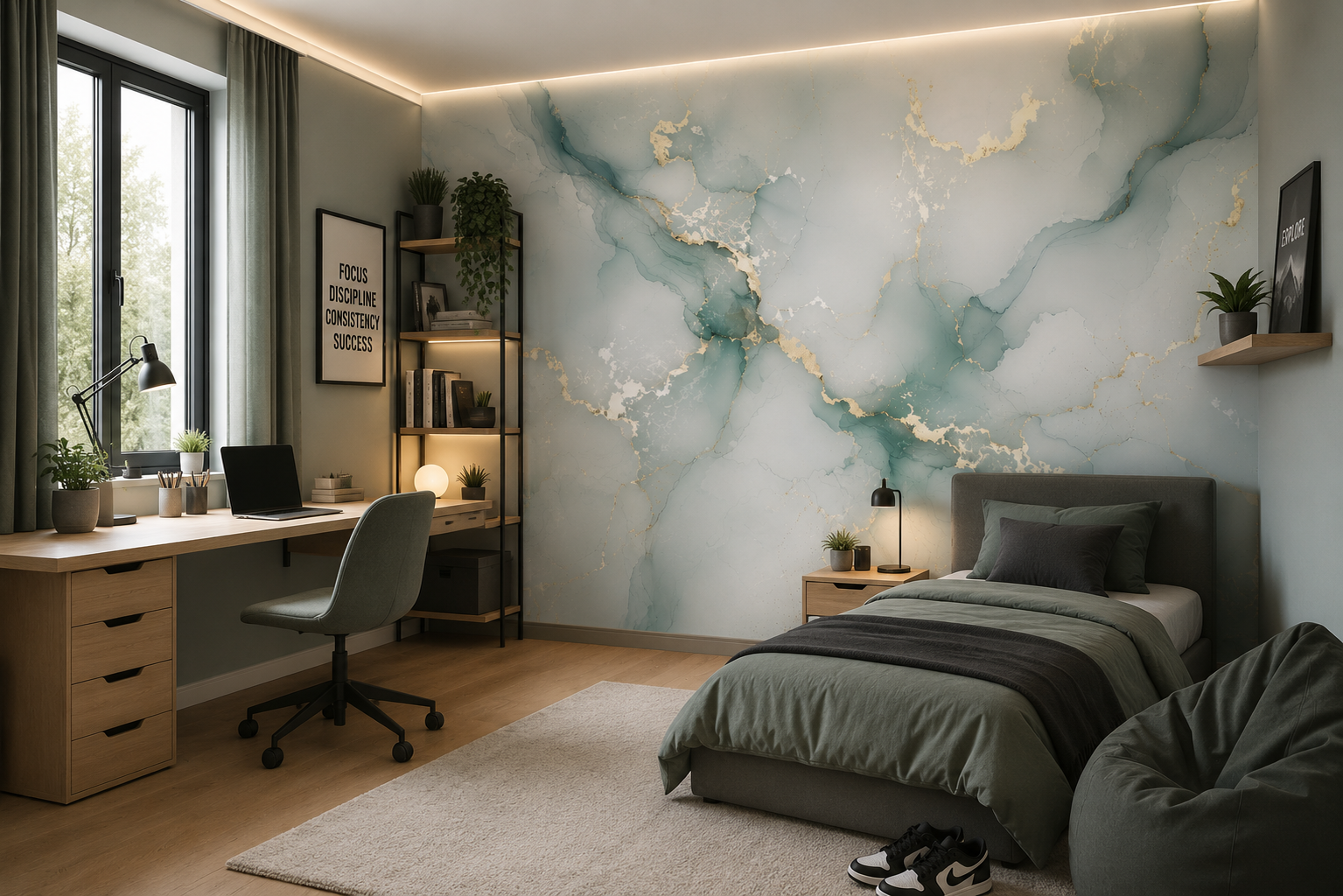 Fototapete Mintfarbener Marmor mit Gold