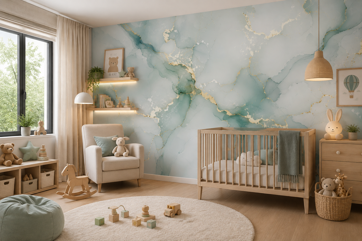 Fototapete Mintfarbener Marmor mit Gold