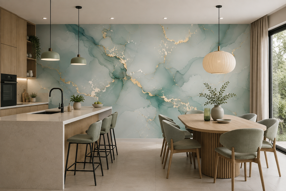 Fototapete Mintfarbener Marmor mit Gold