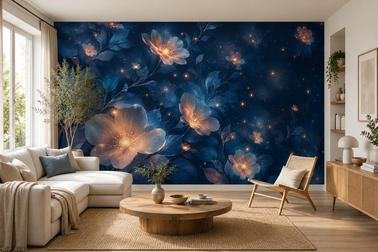 Fototapete Leuchtende Blüten bei Nacht