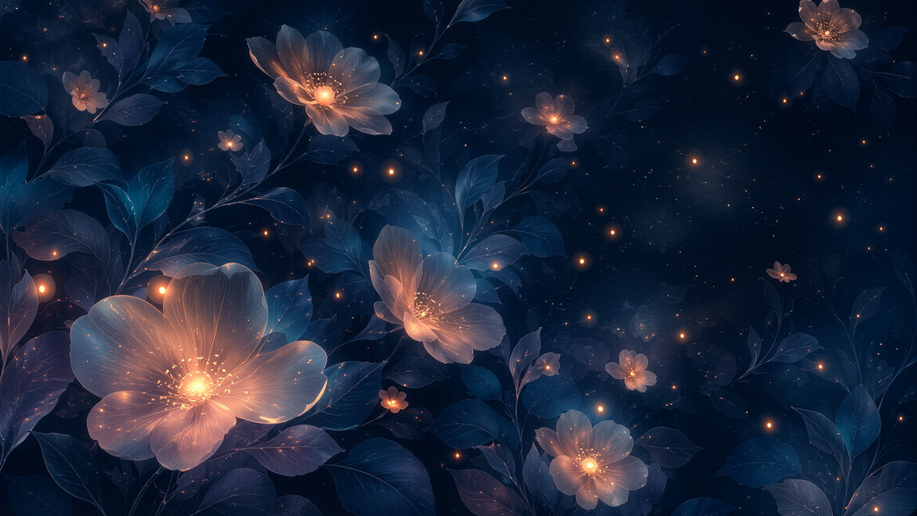 Fototapete Leuchtende Blüten bei Nacht