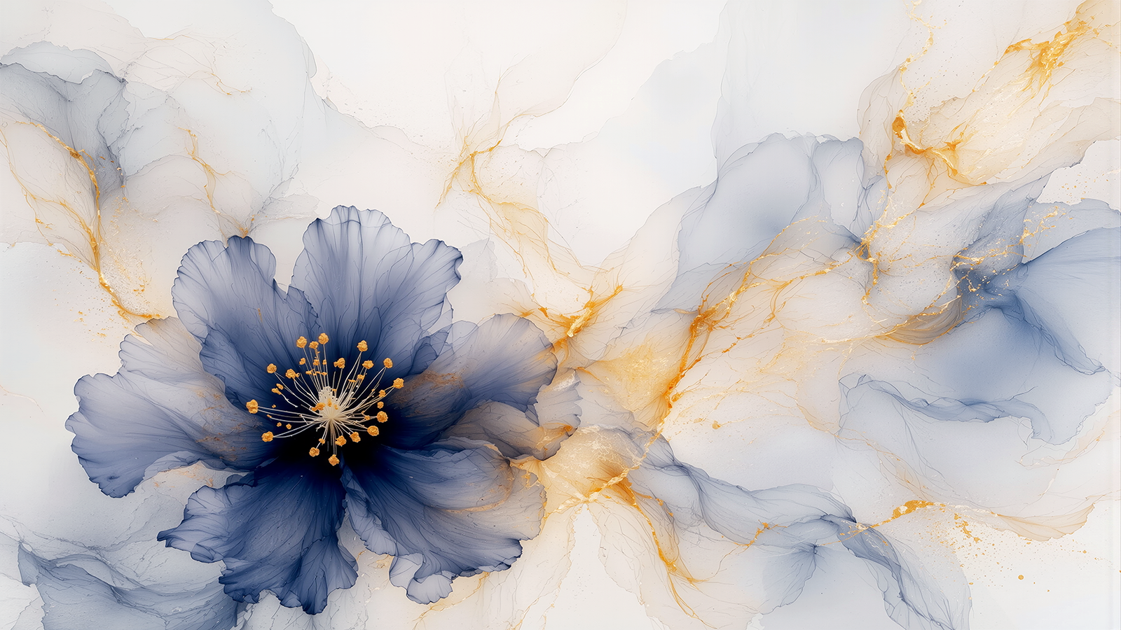 Fototapete Blaue Blüte mit goldenen Akzenten