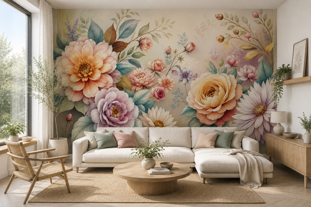 Fototapete Romantischer Blumenmix in Pastell