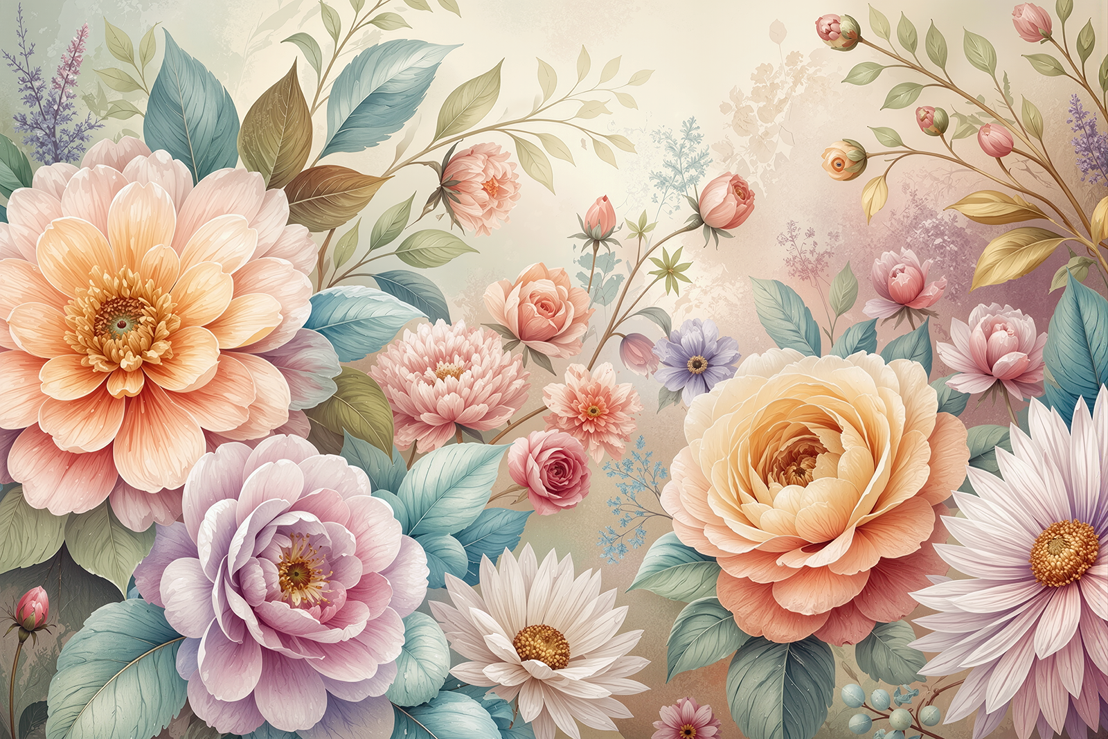 Fototapete Romantischer Blumenmix in Pastell