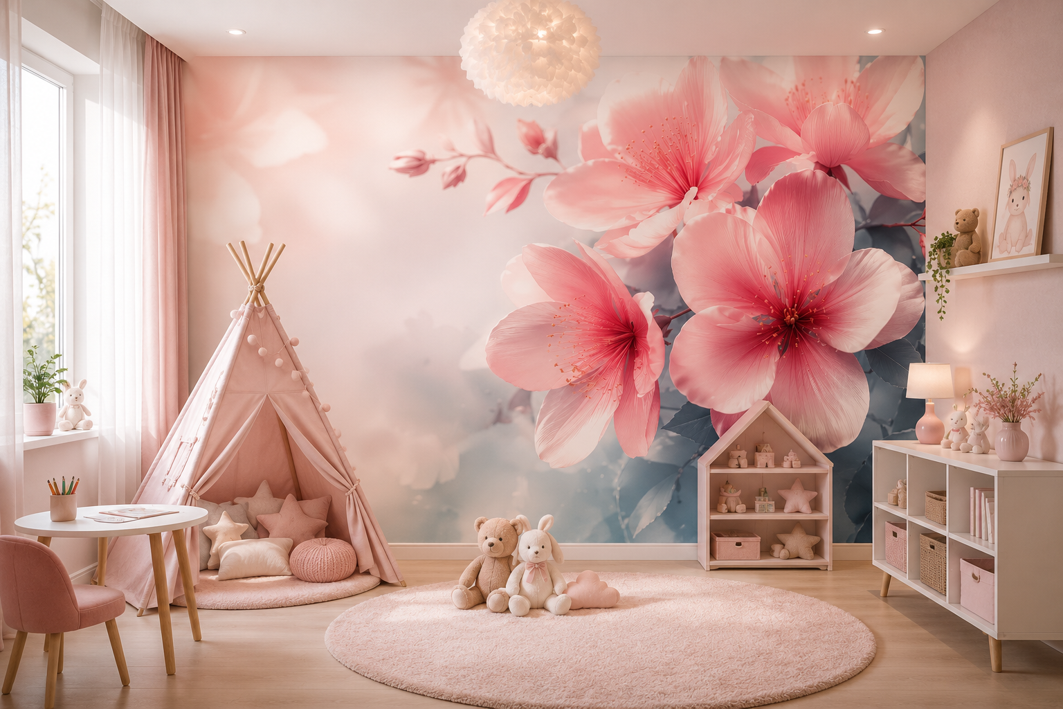 Fototapete Zarte Kirschblüten in Rosé