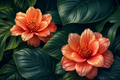 Fototapete Tropische Blüten mit Monstera-Blättern