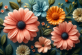 Fototapete Pastellblumen auf petrolfarbenem Hintergrund