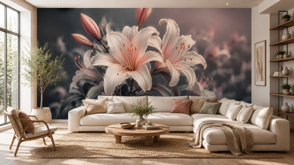 Fototapete Elegante Lilien in zarten Rosétönen