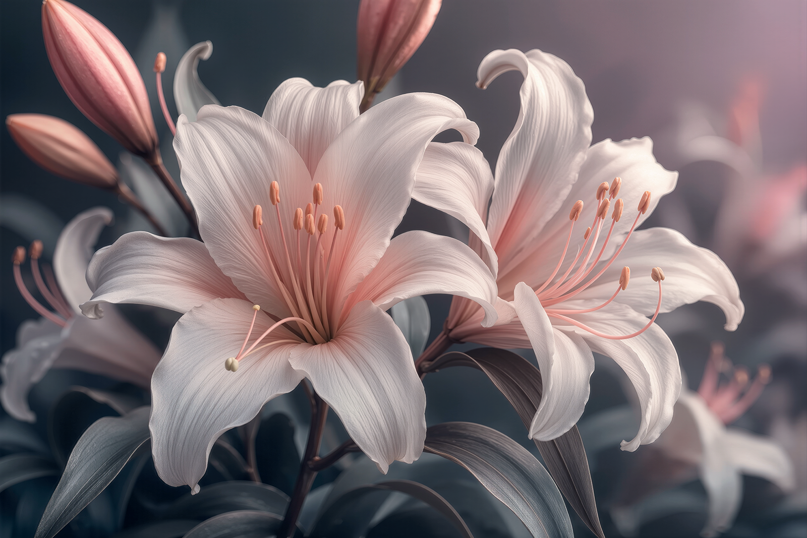 Fototapete Elegante Lilien in zarten Rosétönen
