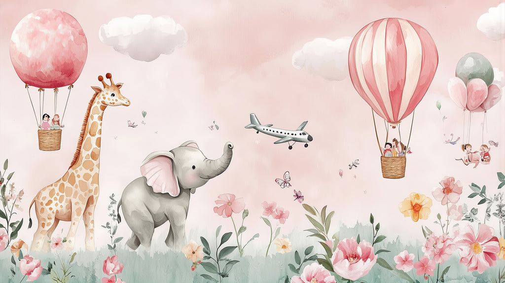 Fototapete Aquarell Safari mit Heißluftballons