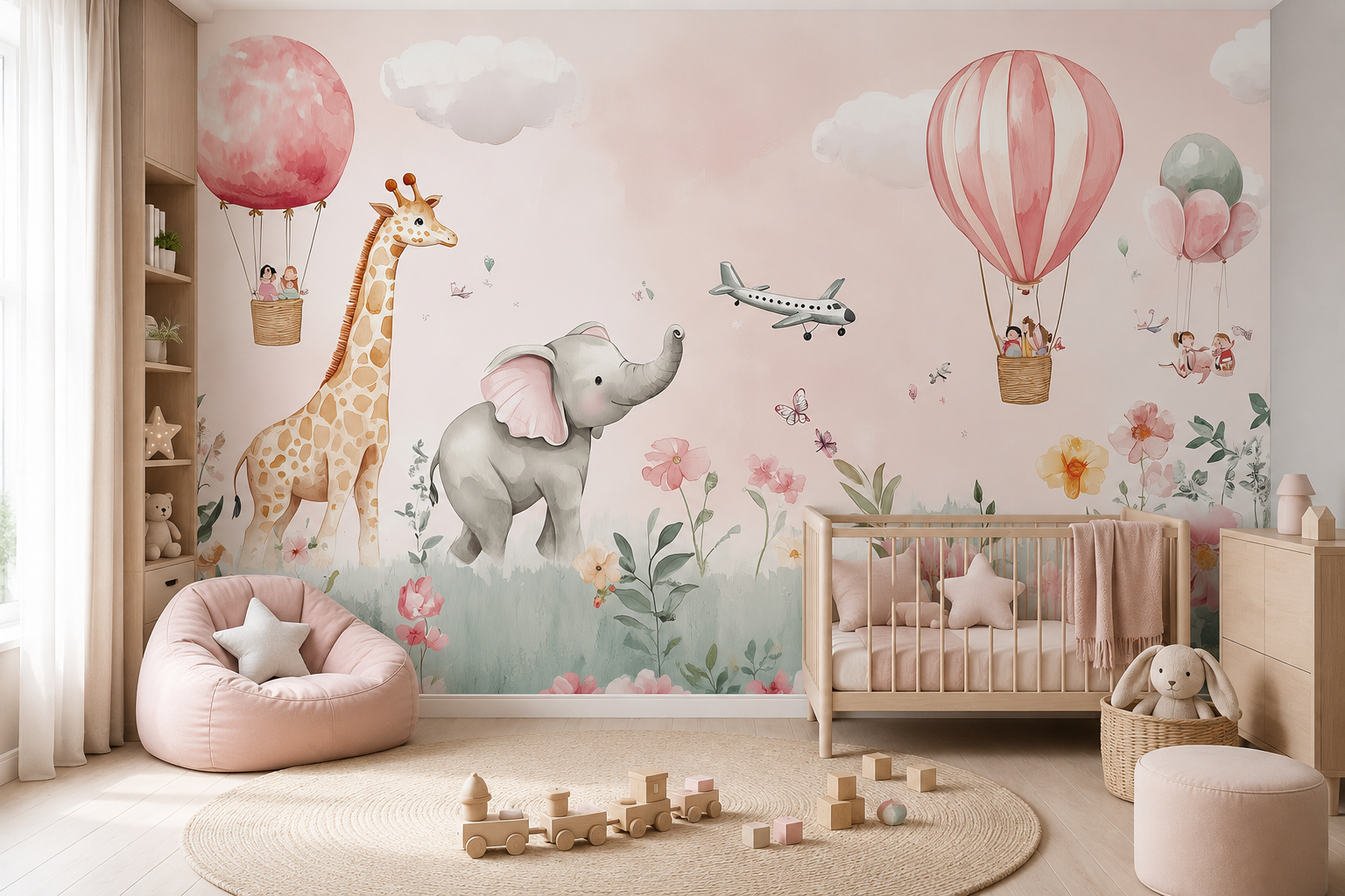 Fototapete Aquarell Safari mit Heißluftballons