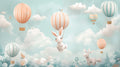 Fototapete Aquarell Heißluftballons mit Hasen