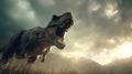 Fototapete T-Rex in dramatischer Berglandschaft für Jungenzimmer