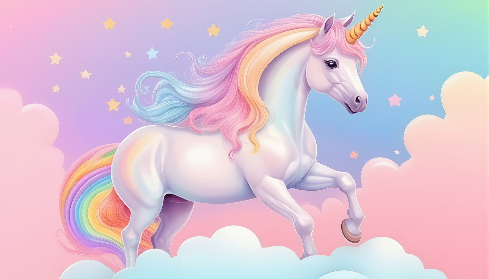 Fototapete Magisches Einhorn mit Regenbogenmähne für Mädchenzimmer