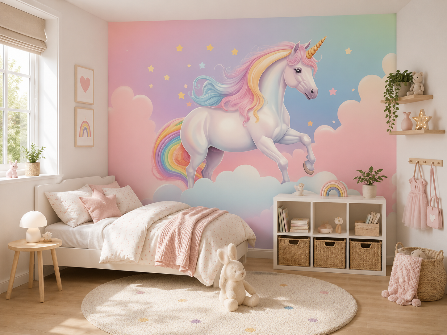 Fototapete Magisches Einhorn mit Regenbogenmähne für Mädchenzimmer