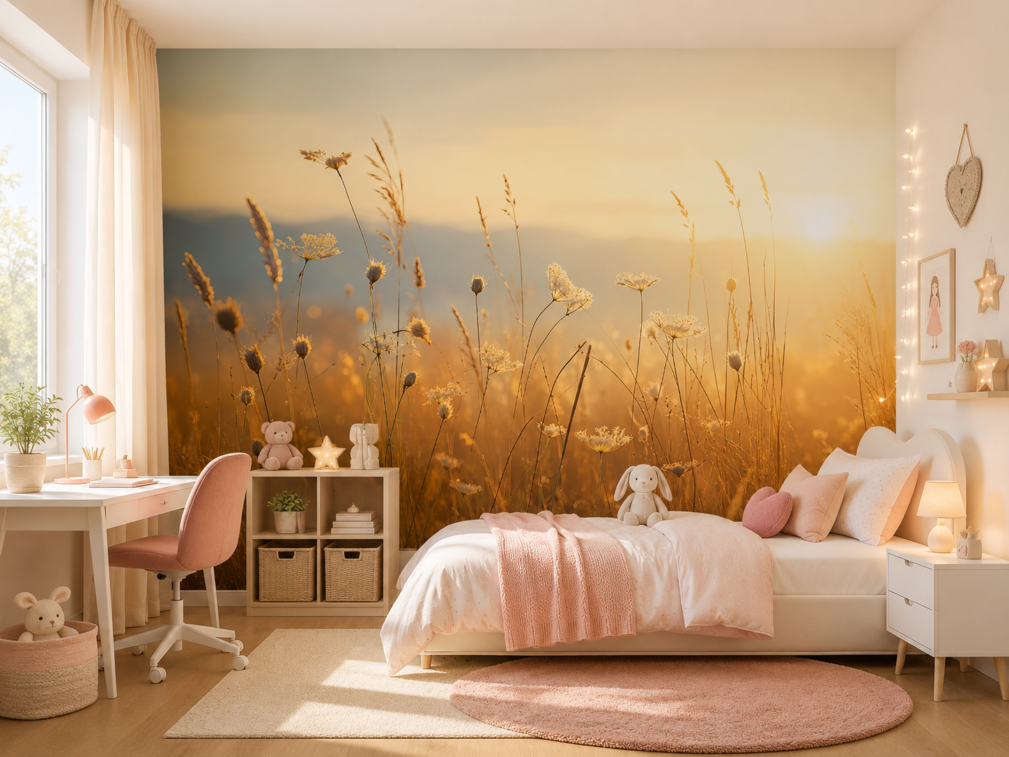 Fototapete Goldene Wildblumen im Morgenlicht