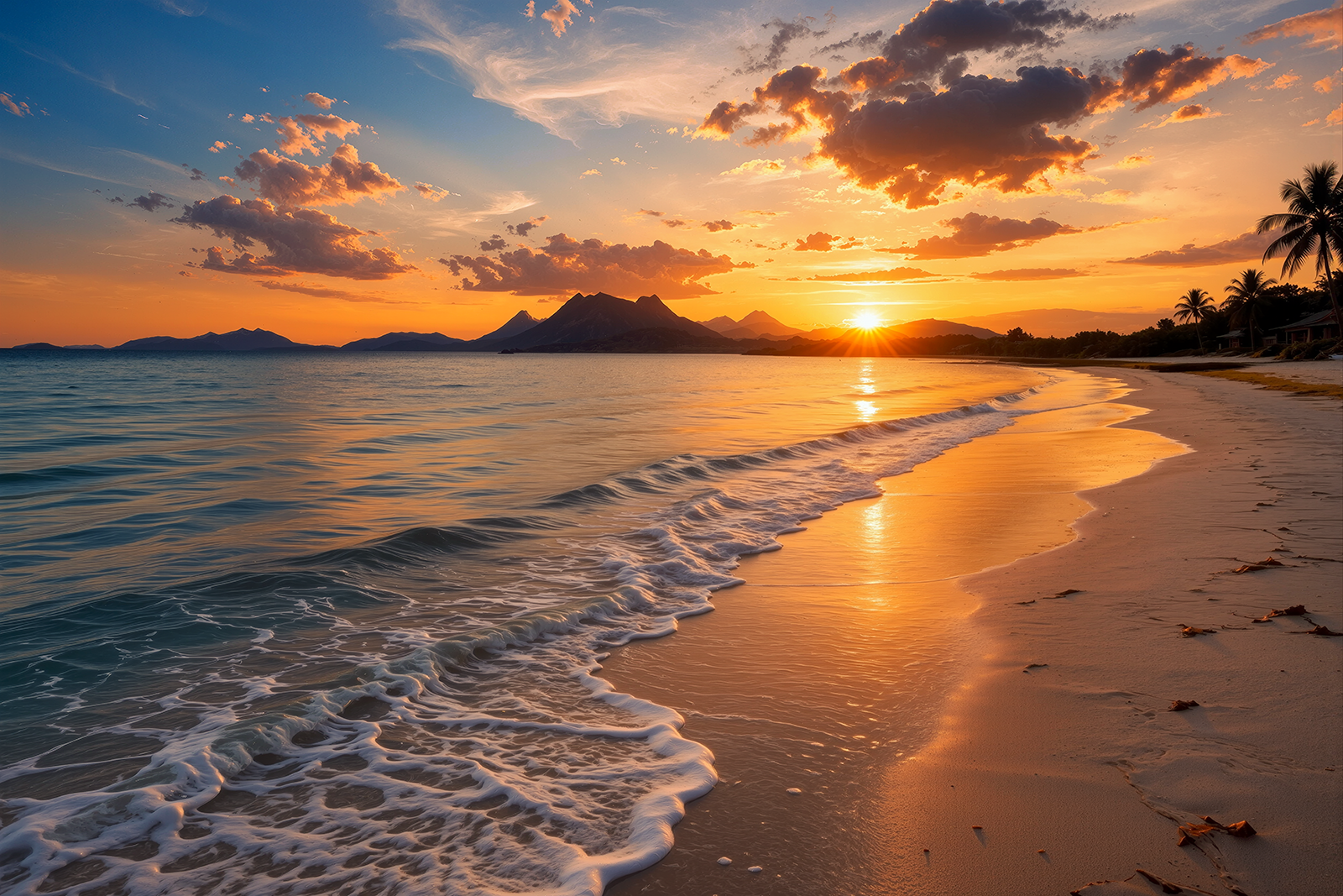 Fototapete Tropischer Strand bei Sonnenuntergang