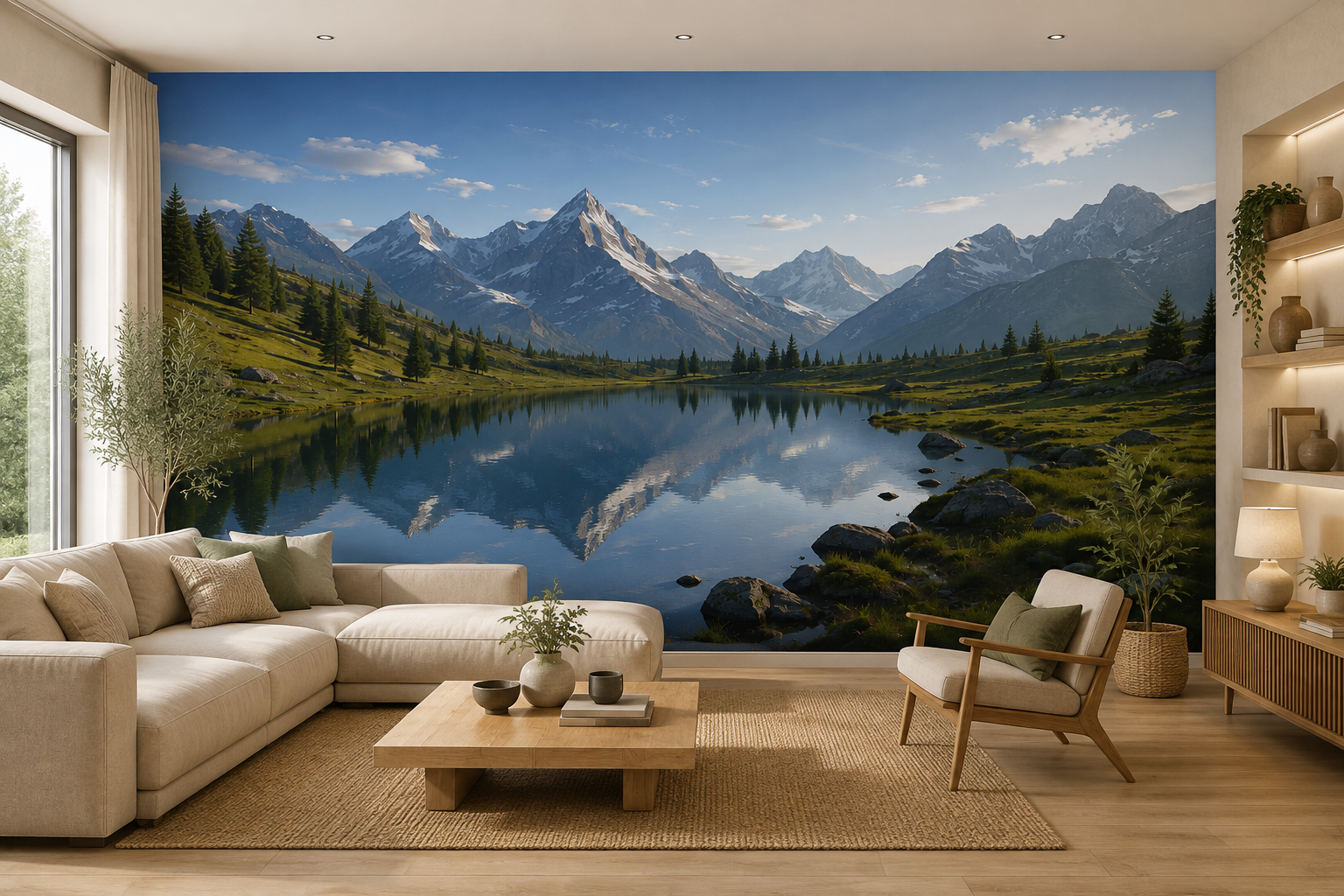 Fototapete Bergsee mit majestätischem Alpenpanorama