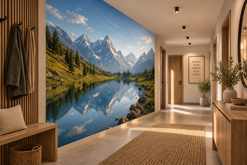 Fototapete Bergsee mit majestätischem Alpenpanorama