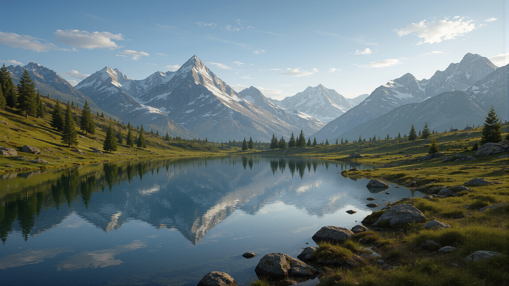 Fototapete Bergsee mit majestätischem Alpenpanorama