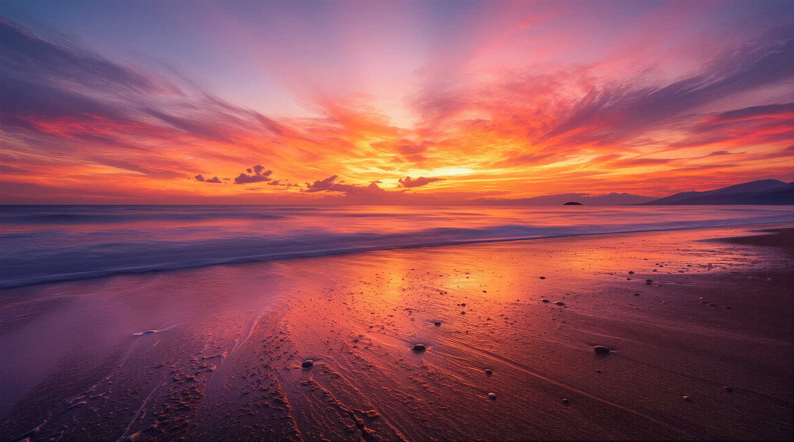 Fototapete Sonnenuntergang am ruhigen Sandstrand