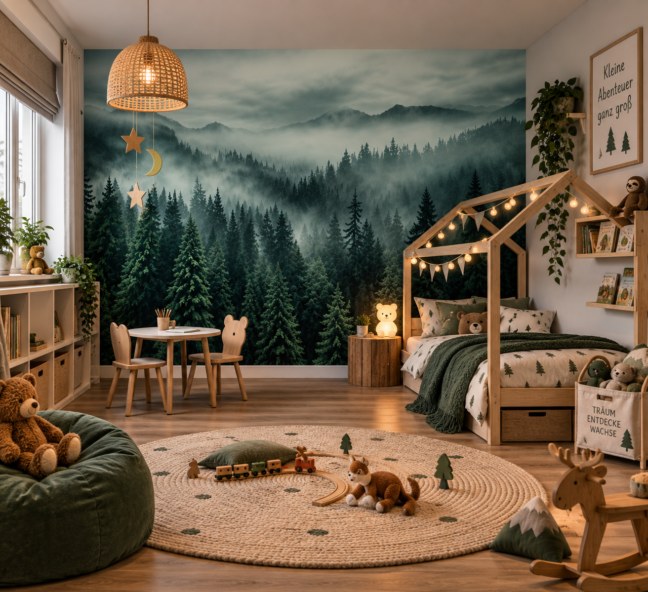 Fototapete Nebelwald mit Tannenpanorama
